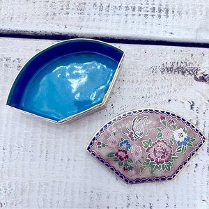 Cloisonne Floral Trinket Box w Lid Enamel Metal w Flowers Cottage